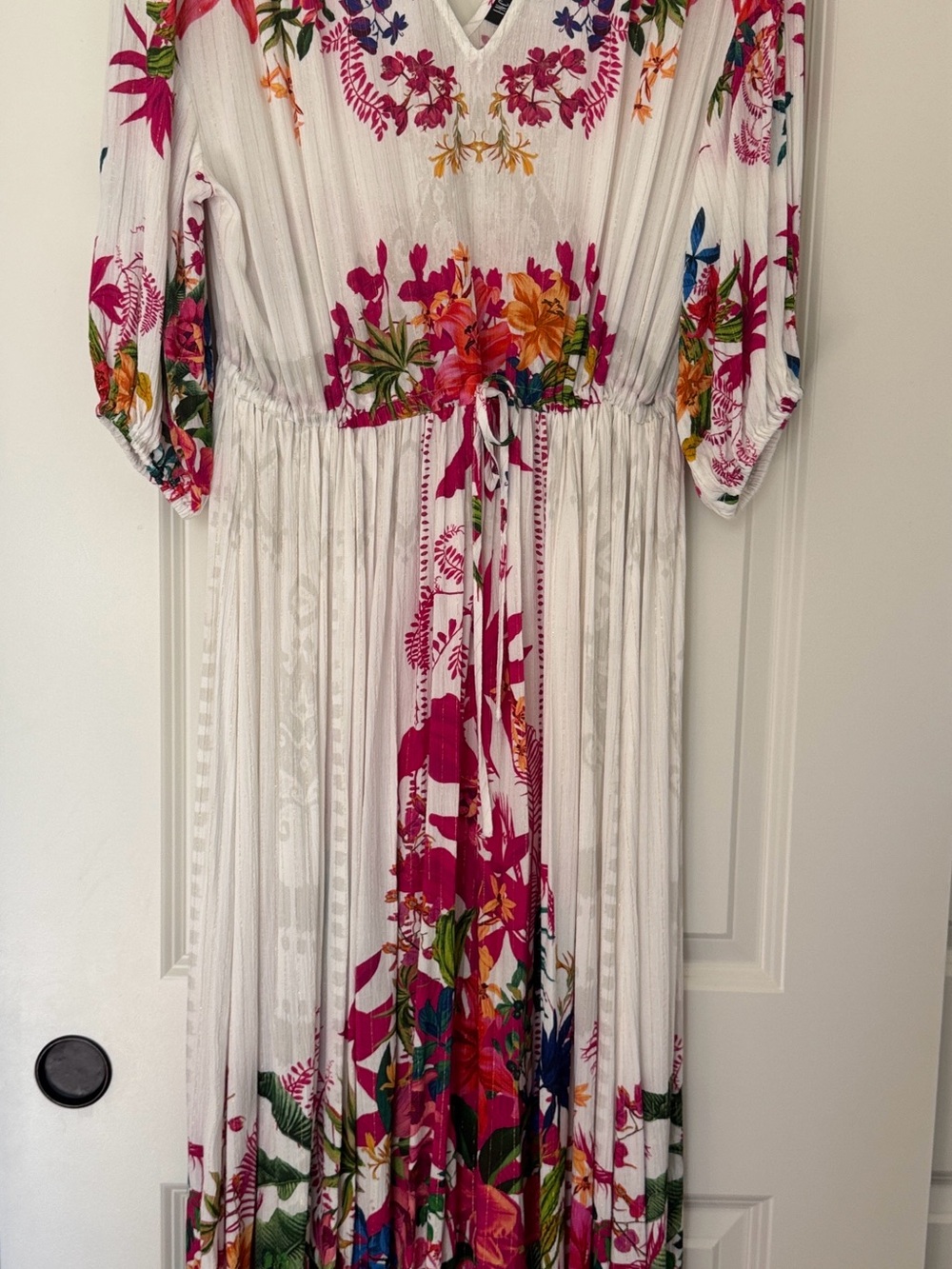 INC International Concepts White Maxi Dress with Fuchsia Floral Print